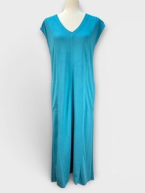 J Jill Wearever Maxi Dress Knit Pockets Women's S Coastal Resort Vacation Lounge
